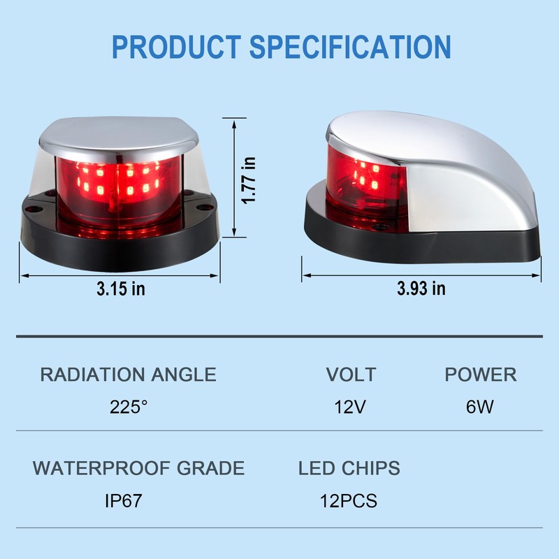 CZC AUTO Boat Navigation Lights, Red and Green Led Bow