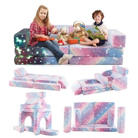 Costzon 10 Pcs Modular Kids Play Couch, Toddler Sectional Sofa Chair Glow in The Dark, Convertible Baby Sofa & Floor Cushion, Bedroom & Playroom Furniture for Building Fort Gift for Boys Girls 3+