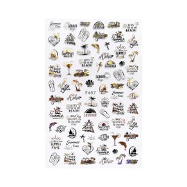 Autumn Palm Maple Leaf Banana Beach Flamingo Fish Self Adhesive 3D Nail Stickers F657 Laser Gold Black Nail Wraps Stickers Manicure Supplies for Women Nails Full Long Lasting Easy Apply and Remove