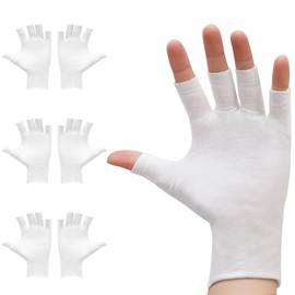 3 pares de guantes blancos sin dedos, 100% algodón, para eccema, delgados | Guantes de corte hidratante, hidratación durante la noche, se adapta a la 