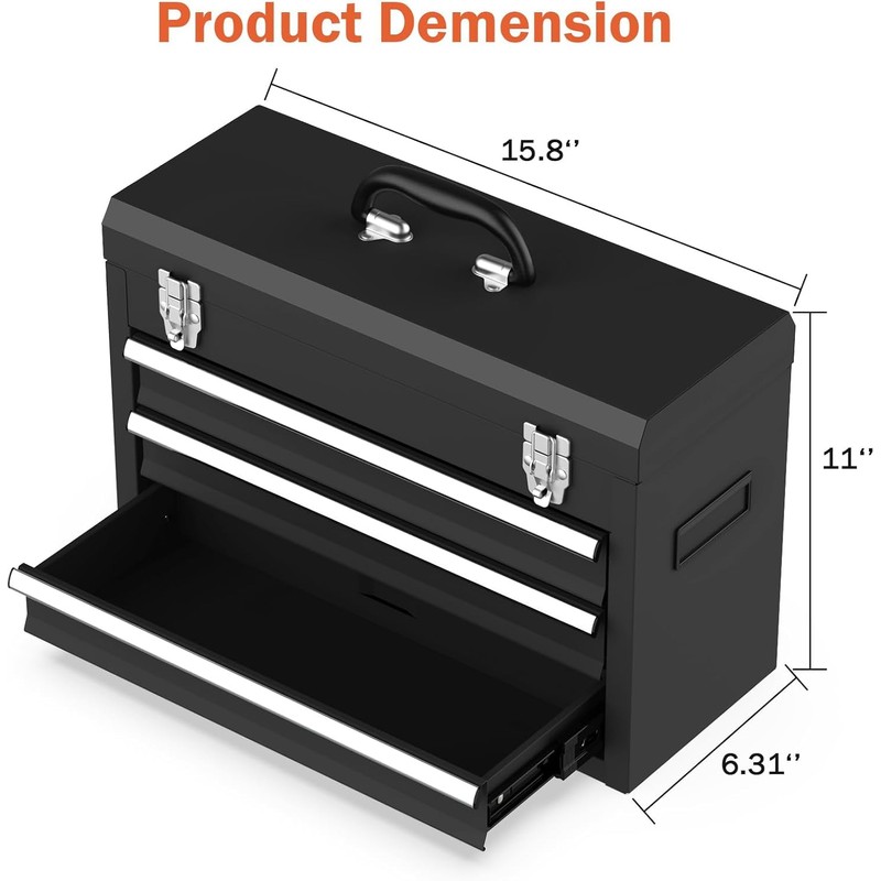 Portable Metal Tool Box, 3 Drawer Steel Tool Box with