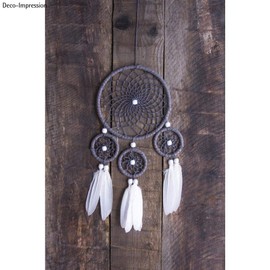 Rayher 66045000 Dream Catcher Craft Set, Metal Rings, Beads, Yarn and Feathers, Length Approx. 33 cm, Width Approx. 17 cm, White/Grey, Decorative Hanger, Wall Decoration, Medium