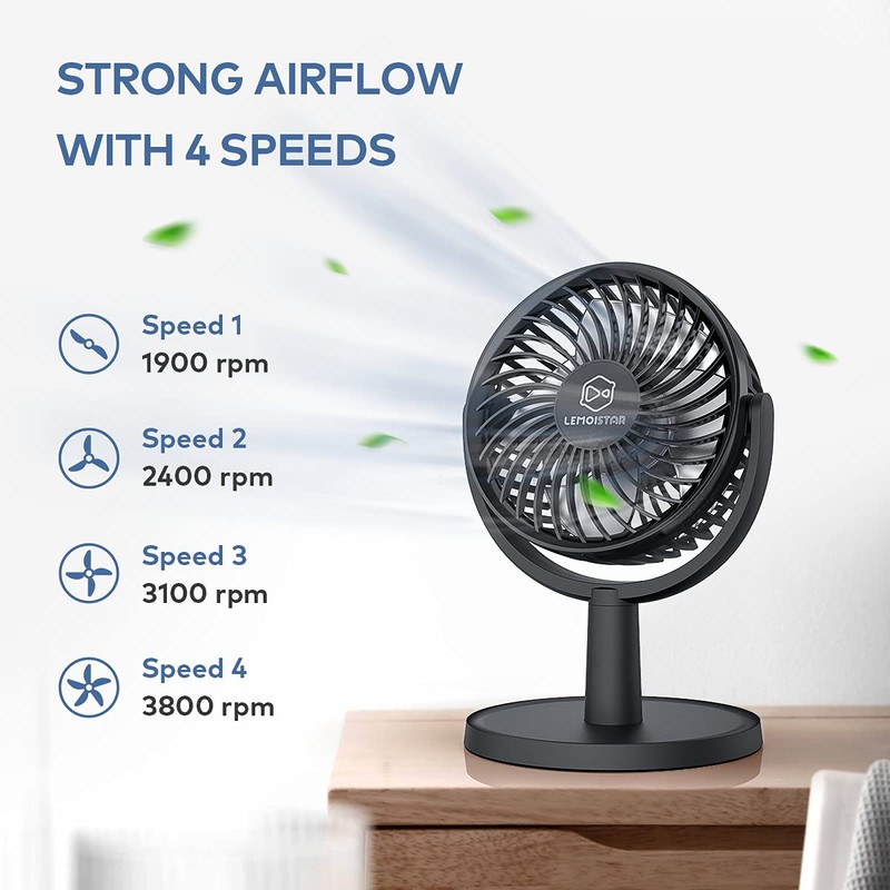 Mini Desk Fan, USB Powered Desktop Fan with 4 Speeds,