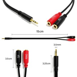 ExcelValley - Stereo to Mono Splitter Cable - 3.5mm TRS to 2 x 3.5mm TS - Professional Audio Adapter for Headphones, Microphones, Mixers, Amplifiers and Recording Equipment [Gold Plated]