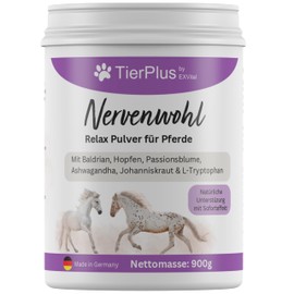 TierPlus TierPlus Nervenwohl Relax Pulver f1r Pferde, mit Mit Baldrian, Hopfen, Lein?l, Passionsblume, Ashwagandha, Johanniskraut & L-Tryptophan, 900g Dose, hochdosiert & mit Soforteffekt!