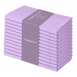 PurpleEssences Set of 12 Hemstitch Cloth Dinner Napkins 100% Cotton - Soft Durable Washable - Ideal for Wedding Spring Easter Summer - Perfect Everyday Use Table Linen 18x18 - Lavender