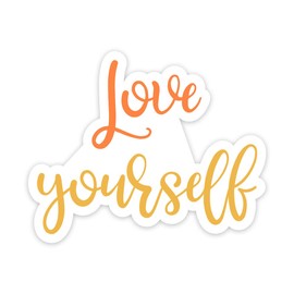 Love Yourself Inspirational Quote Sticker, 2 Pack Clear Positive Mental Health Stickers for Laptop Phone Water Bottles
