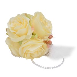 Simulation Rose Ball Artificial Flower Ball Innovative Photography Props with Jingle Bell FeatherYellow