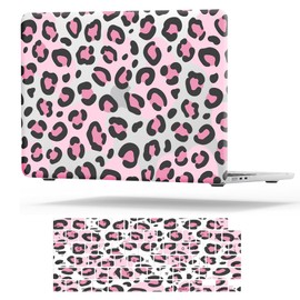 Leopard Case for MacBook Air 13 inch 2025 M4, 2024-2022 M3 M2 A3240 A3113 A2681, Cute Cheetah Animal Print Plastic Hard Shell & Keyboard Cover for MacBook Air 13.6 inch, Clear Black Pink Leopard Print