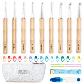 Ruidi Crochet Hook Set, 9 Sizes (2.5-6.5 mm) Aluminium Crochet Set for Beginners & Adults, Ergonomic Bamboo Handles Crochet Hook for Arthritis, Complete Crochet Accessories with Bag & Tool