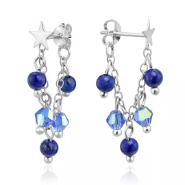 AeraVida Wish Upon a Star Sterling Silver Chain & Lapis Lazuli Front to Back Earrings