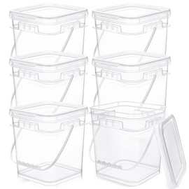 Domensi 6 Pcs Clear Square Bucket with Lid Food Ice Cream Plastic Buckets with Handle Reusable Freezer Containers Industrial Pails for Paint Storage for Kitchen Home(1.5 Gallon)