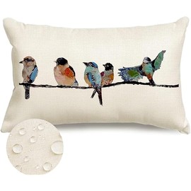 RABUSOFA Outdoor Pillow Covers Waterproof 12x20,Outdoor Bird Lumbar Throw Pillow Cases Small Decorative Pillows for Couch Patio Furniture Polyester Linen Teal Blue