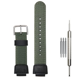 16mm Nylon Leather Strap Compatible with Casio GA-100 GA110 GA2100 DW5600E GA-700 DW6900 AWG-M100 DW003B MCW100 Repalcement Watch band(Armygreen Black buckle)