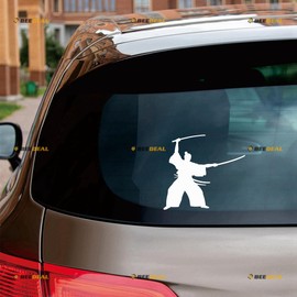 Japanese Samurai Japan Katana Bushido Sticker Decal Vinyl - 2 Pack White 4" - for Car Boat Laptop Cup No Background Die-Cut