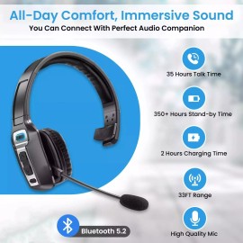 M98 Bluetooth 5.2 Wireless Headset With Noise Cancelling Mic For Phones PC