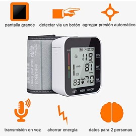 INGEQUIS Monitor de Presión Arterial de Muñeca , Baumanómetro Digital con Indicador de Voz, Pantalla LCD Grande con Función de Memoria, Pilas No Incluidas