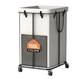 150L Large Laundry Basket with Wheels, Rolling Laundry Hamper with Removable Laundry Bag & Metal Frame, Oxford Fabric Dirty Clothes Hampers for Bedroom, Laundry Room, Bathroom, Dorm(White)