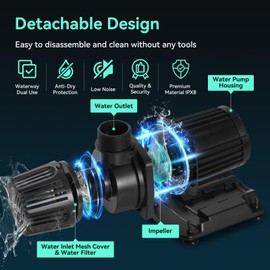 1322 GPH Submersible Water Pump, 45W Pond Pump with 15FT. Lift Height for Koi Pond Pool, Waterfall, Fish Tank, Aquarium, Statuary, Hydroponic, Ultra Quiet, Barrier Bag & 16.5FT Power Cord