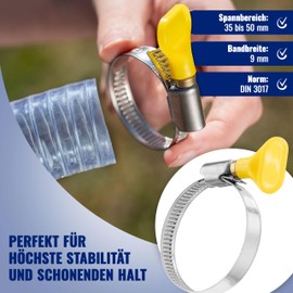 Poppstar 10x Hose Clamps with Wing Nut Stainless Steel Clamping Range 35-50 mm W2 Quality Yellow
