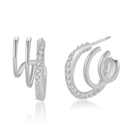 Obidos 14K Gold Plated Triple Huggie Illusion Stud Earrings | Double Huggie Hoop Earrings for One Hole | Gold Hoop Earrings for Women | Drop earrings, Large, Metal, Cubic Zirconia