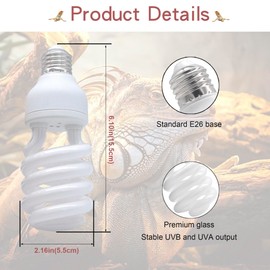 yimidool UVB Light for Reptiles, 26W 15.0 Reptile Heat Lamp Bulbs, UVA UVB Reptiles Light Bulbs Ideal for Rainforest Reptiles, Bearded Dragons Lizard Turtle Tortoise Iguanas Chameleons Snake (1 Pack)