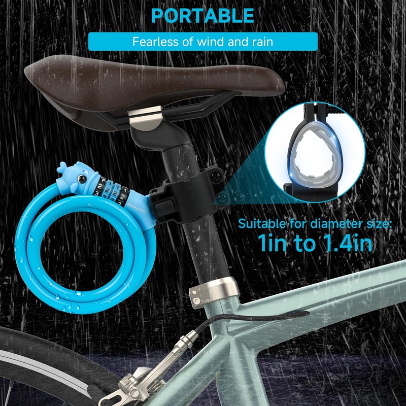 Monotre Bike Lock, 3.9 Feet 4-Digit Resettable Combination Password Anti-Theft