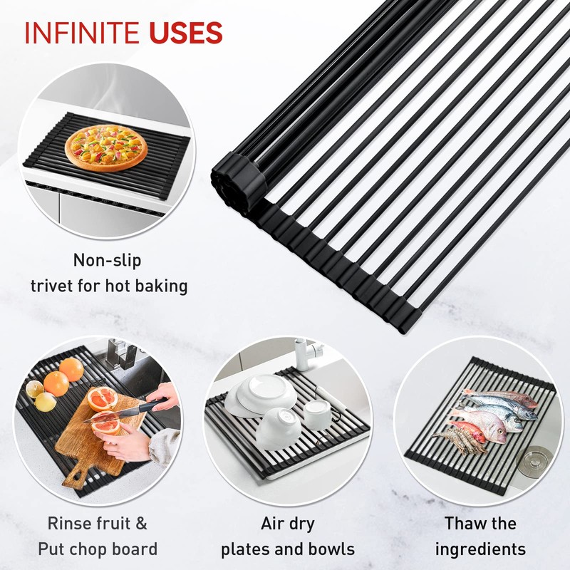 MERRYBOX Roll Up Over The Sink Dish Drying Rack Silicone
