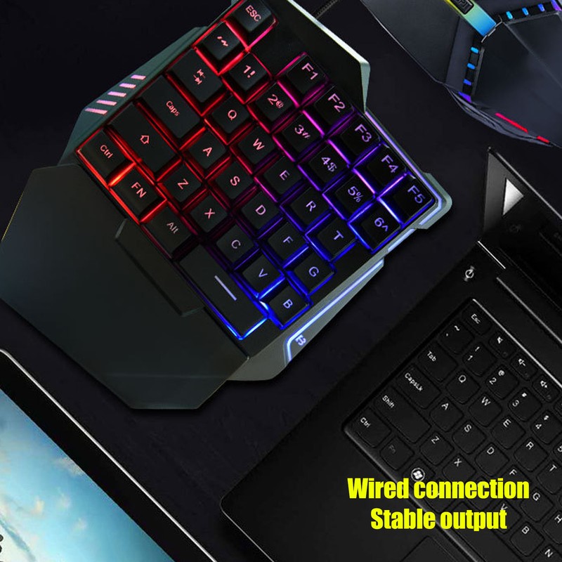 One Handed Keyboard Mouse Set Wired 35 Keys RGB Backlight
