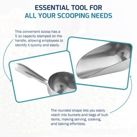 OCS Parts Aluminum 7.5-Inch Food and Ice Scoop | 5-Ounce | Professional Grade Scooper for Ice, Flour, Candy, Sugar, Rice, Popcorn, Coffee, and Beans for Home or Commercial Kitchens