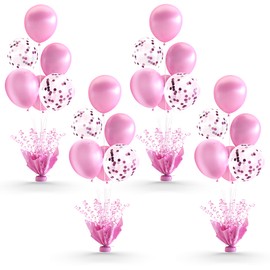 4 Set Pink Table Balloons Foil Spray Centerpiece with Pink and Confetti Balloons Stand Kit for Birthday Party Girls Baby Shower Wedding Bridal Shower Prom Graduation Table Decorations