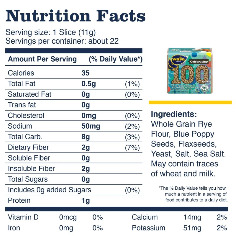 Wasa Crispbread Flax Poppy Seed Rye 8.6 oz (Pack of