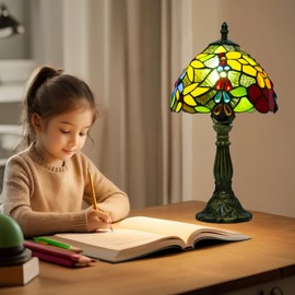 Tiffany Style Lamp,8X14inch Stained Glass Lamp,Flower Bead Tiffany Lights Table Lamps for Bedside and Living Room,Small Tiffany Lamp with E27 Bulbs Can Be Adjusted in Three Colors