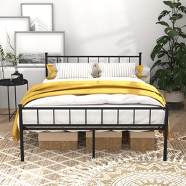LUBEDCY Queen Metal Platform Bed Frame, Victorian Vintage Style, Wrought Iron Headboard, Steel Slats, No Box Spring Needed (Black, Full)