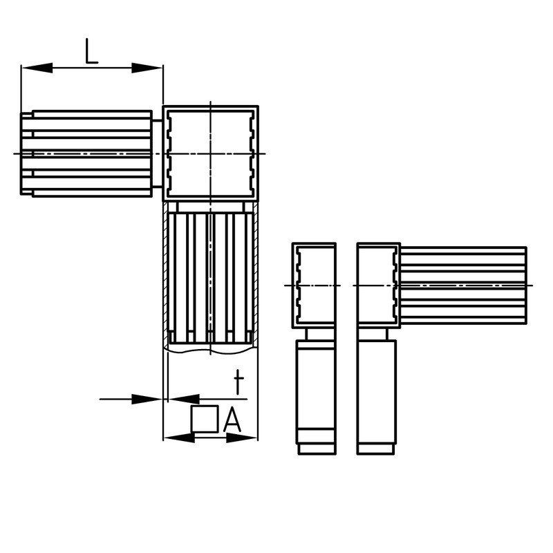 Design61 5x Connector for Square Pipes with Outlet Pipe Connector
