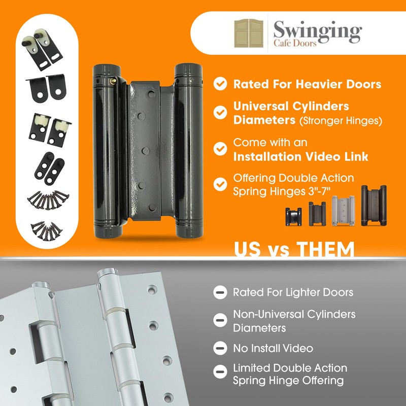6" Double Action Spring Hinge- 4.5" Door Flange | Saloon