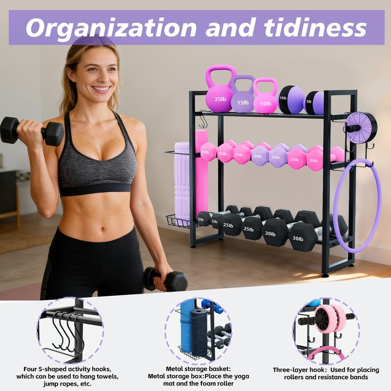 laapee 3-Tier Dumbbell Rack with 882 LBS Capacity, Multi-Purpose Weight