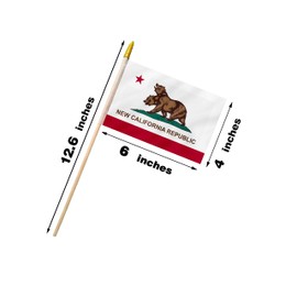 PLAIEI New California Republic State Handheld Stick Flag 4x6 inches 12 Pack Small Mini Calif Cali CA Two Head Bear Flag On Speartip Wooden Stick For Patriotic California Themed Festival Events Party Decoration