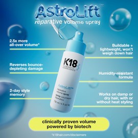 K18 AstroLift™ Repairing Volume Spray – 2-Day Hair Thickening & Lasting Hold for Fine, Thinning & Brittle Hair – Weightless, Non-Crunchy, Humidity-Resistant, Strengthening Styling Spray – 4 fl oz