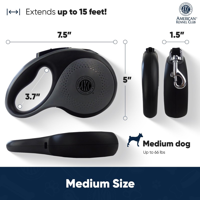 American Kennel Club Retractable Dog Leash, 16.4ft, Tangle-Free, Ergonomic Grip,