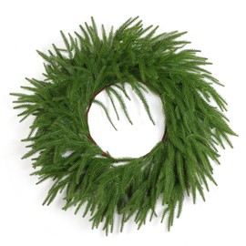 Dremisland Norfolk Pine Christmas Wreaths for Front Door 25.6" Large Artificial Green Wreath Faux Evergreen Norfolk Pine Greenery Garland for Wall Windows Mantle Indoor Outdoor Christmas Decoration