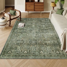 Lahome Sage Green Area Rug 6x9, Machine Washable Rugs for Living Room, Boho Olive Green Bedroom Rug, Vintage Soft Room Carpet for Dining Room Nursery Apartment Office
