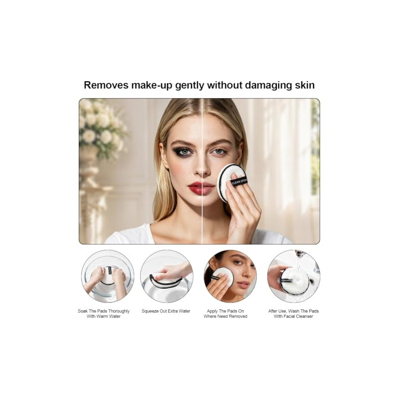 LOPHE 8 PCS Reusable Makeup Remover Pads & 2 PCS