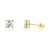 Solid 14k Yellow Gold Solitaire Square Princess-cut CZ Stud Earrings