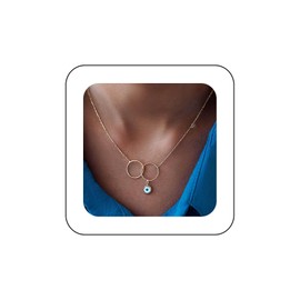 Xduargs Boho Double Circle Choker Necklace Gold Hollow Circle Chain Necklace Vintage Evil Eye Pendant Necklace Adjustable Circle Demon Eye Necklace Jewelry for Women