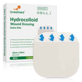 Extra Thin Hydrocolloid Bandages 10 Pack 4" x 4" Large Wound Care Dressing, Self Adhesive Big Waterproof Hydrogel Patch Bandaids Healing for Burn Blister Bedsore Acne Care