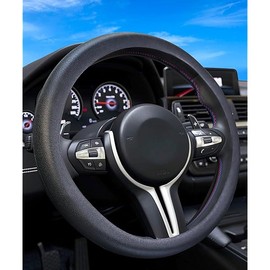 ESEWALAS Car Silicone Steering Wheel Cover,Soft Odorless Silicone Leather Texture Steering Cover,Car Interior Accessories,Universal 13-15inch Car Steering Wheel Protector (Black)