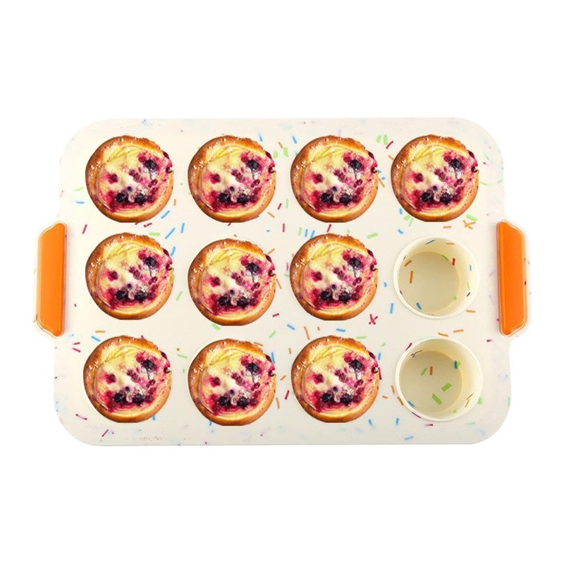NOWHYX Silicone Muffin Pan,12 Cups Muffin Baking Pan with Handle