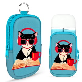 Hand Sanitizer Spray Case, Compatible with Touchland Hand Sanitizer Spray, Portable Hand Sanitizer Holder, Mini Pouch, Fashion Accessory Keychain with Snap Hook Hand Sanitizers 1FL. OZ., Cat Studying