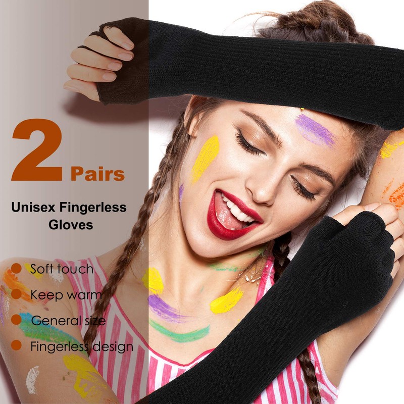Geyoga 2 Pairs Winter Fingerless Gloves Long Thermal Knitted Mittens